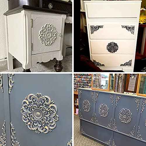 MUXSAM Round Wood Carved Onlays Appliques, Unpainted Clear Carved Wooden Carvings Center Decals for Closet Door Cabinet Drawer Wall Ceilling Dresser Wardrobe Furniture DIY Decor(2-Pack, 10cm/3.9")