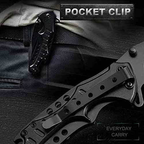 Pocket Knife for Men, Folding Knife with Clip, Tactical Knives with Serrated Blade, Glass Breaker & Bottle Opener, EDC Pocket Tactical Knife for Outdoor Survival Camping, Cool Knifes for Dad