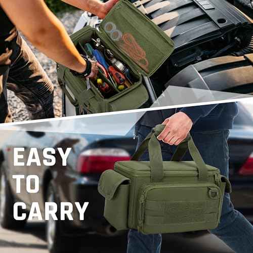 Small Tool Bag with Anti-friction and Thick Padded Bottom, Tool Storage Organizer for Men, Tactical Bag, Range Bag, Multi-functional Work Tote for Repairman, Electrician, Carpenters (Green)