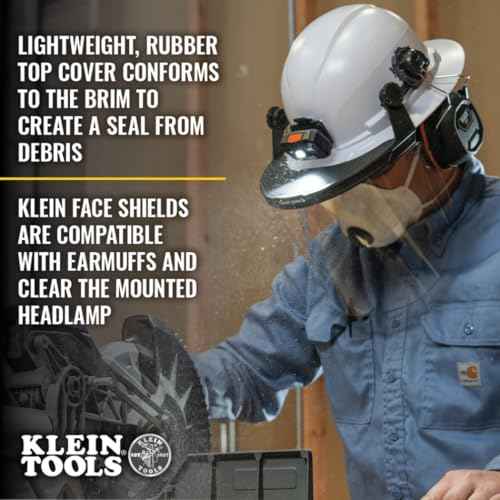 Klein Tools Face Shield for Safety Helmet and Cap-Style Hard Hats, Impact Rated, Anti-Fog, Low-Profile Design for Grinding