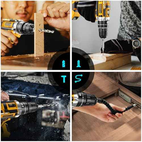 Power Drill, 21V Cordless Drill with 2 Batteries and Charger, 25+3 Position Power Drill Cordless, 398 In-lb Torque Electric Drill Set, Built in 3/8¡± Keyless Chuck Power Screwdriver with 56PCS Bits