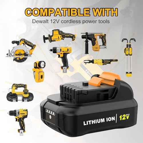 DCB120 12V 4.0Ah Replacement Battery for Dewalt 12V Battery and Charger Kit DCB121 DCB123 DCB122 DCB124 DCB125 DCB127 Compatible with All Dewalt 12 Volt Max Lithium Battery(2 Pcak)