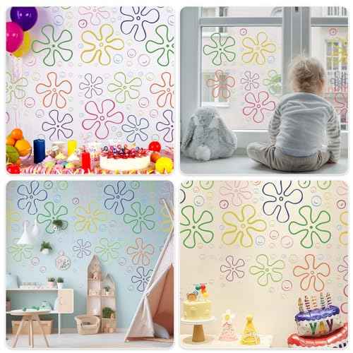 177 Pcs Flowers and Bubbles Wall Decals, Under The Sea Birthday Party Peel and Stick Colorful Bubble Stickers, 6 Sheets, 30cm x 20cm Each, Static Cling, Removable
