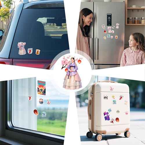 100 PCS South Korea Stickers ? Korean Travel Icons, Food & Culture Vinyl Waterproof Decals for Laptop, Scrapbook, Water Bottle, Car, Guitar ? Fun Gift for Teens & Adults