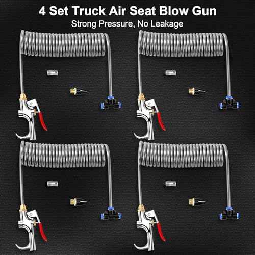 4 Set Heavy Duty Truck Air Seat Blow Gun Air Duster Blow Gun with 2 Interchangeable Nozzle Tips 1/4 Inch NPT X 11.5 Feet Nylon Hose Dust Cleaner for Truck Cab(Conventional)