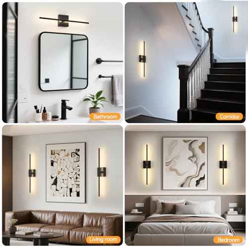 Battery Operated Wall Sconces Set of 2, Wall Sconce with Remote Control, 26.7 Inch 3000K-6000K Dimmable Wireless Rechargeable Sconce,Wall Lights for Bedroom, Living Room, Hallway(Black)