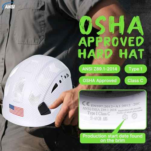 Carbon Fiber Pattern Hard Hats - Construction OSHA Approved Hard Hat,ANSI Z89.1 Type 1 Class C Adjustble Vented Safety Helmet for Men Women,6-Pt Suspension Low Profile Hard Hat with Chin Strap Cascos