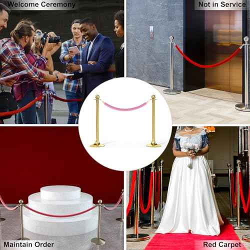PATIKIL 5 Feet Pink Velvet Stanchion Rope, 6 Pack Crowd Control Barrier Rope with Snap Hooks for Posts Stands Queue Divider of Hotel Theater, Golden