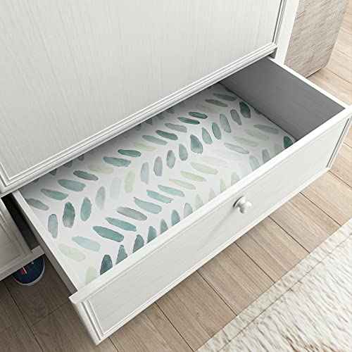 Sevalo Green and White Wallpaper Peel and Stick Wallpaper Boho17.3inW 591inL Contact Paper for Cabinets Green Herringbone Contact Paper Self-Adhesive Removable Bedroom Bathroom Waterproof Teal Kids