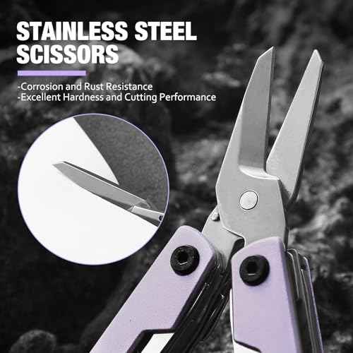 Multitool with Pocket Knife,Gifts for Men and Women, 11-in-1 Mini EDC Multitool with Screwdriver, Scissors, SIM Extractor and Bottle Opener, Perfect for Outdoor, Hiking, Simple Repair (Purple)