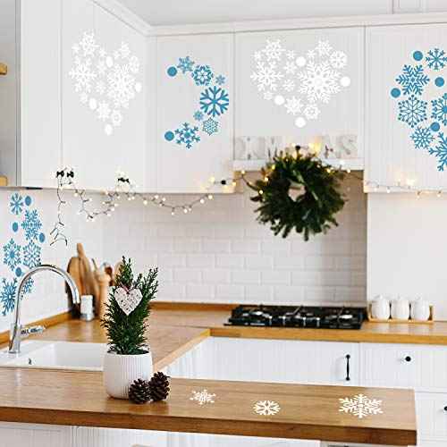 Tenare 305 Pieces Christmas Wall Decals Snowflakes Wall Stickers Xmas Silver and Winter Theme Snowflakes Winter Stickers Removable Home Decoration for Xmas Party