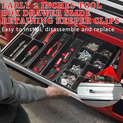 12Pcs Tool Box Drawer Slide Retaining Keeper Clips Fit for LUMDOR NAPA MAC PROTO SEARS CRAFTSMAN Tool Boxs Early 2 Inches Double Loop Tool Replacement Parts Auxiliary Mounting Clip
