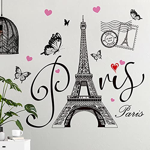 Gueevin 2 Sheets Paris Tower Stickers Eiffel Tower Sticker Decal for Bedroom Living Room Sofa Backdrop TV Wall Romance Decoration
