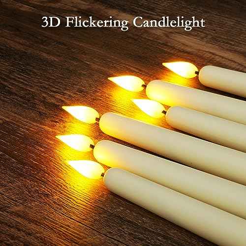 Homemory 24 Pcs Flameless Taper Candles with Remote Timer Dimmer, 11 inches Ivory Candlesticks Battery Operated, Plastic LED Taper Candles with Flickering Flame for Halloween Christmas Church Wedding