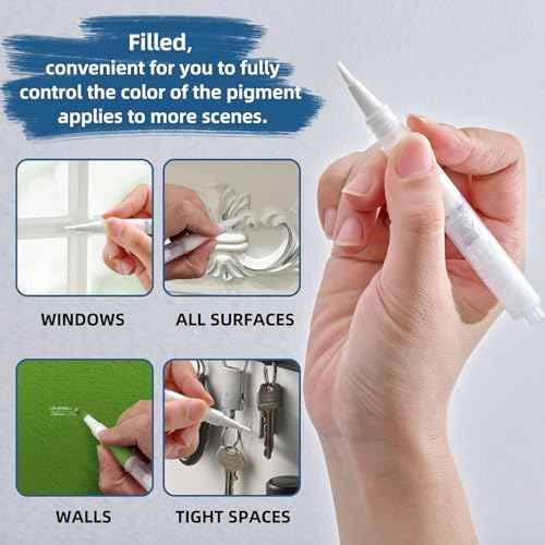 6 Pack Fillable Touch Up Paint Pen, Refillable Brush Pens, Touch up Paint pens for Walls - Wood Floors, Windows, Furniture, Kitchen Cabinet, Suitable for Any Repair