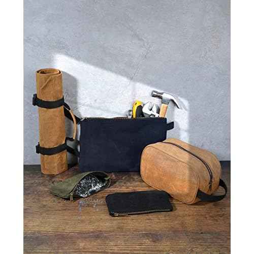 Tool Pouch, Heavy Duty 16oz Waxed Canvas Metal Zipper Tool Bags, Water Resistant, Durable, 4pc Set (7.6x4.5 inches)