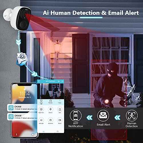 EVERSECU 2K 3MP Outdoor Wireless Security Camera Support Pairing Via Bluetooth, Rechargeable Battery-Powered WiFi Home CCTV Bullet Camera, Spotlight, PIR Motion Detection, 2-Way Audio, Night Vision