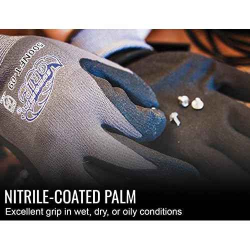 Global Glove 500NFT Tsunami Grip Nitrile Coated Work Gloves, Lightweight Seamless General-Purpose Heavy Duty Gloves, Cut Resistant, Secure Grip, Comfortable Fit, 12 Pairs, X-Large,Black/Grey