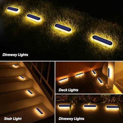 YiLaie Stick on Solar Step Lights Outdoor Waterproof, Small Solar Stair Lights Auto ON/Off for Deck Dock Driveway Mailbox Warm White (8 Pack)