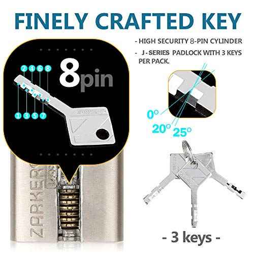 J55S keyed Padlock, Heavy Duty Stainless Steel Shackle Lock, Waterproof and Rustproof Storage, Warehouses, Garage, Outdoors, 1-Pack
