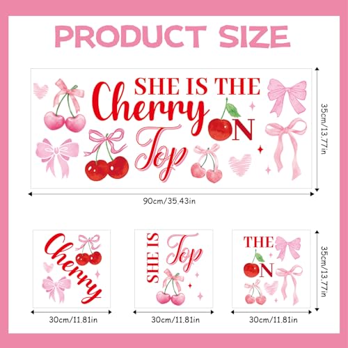 She's The Chery on Top Decal for Backdrop Arch - CherriesTheme Baby Shower Background Wall Decor, Cherries Themed Birthday Bridal Shower Bachelorette Party Decorations