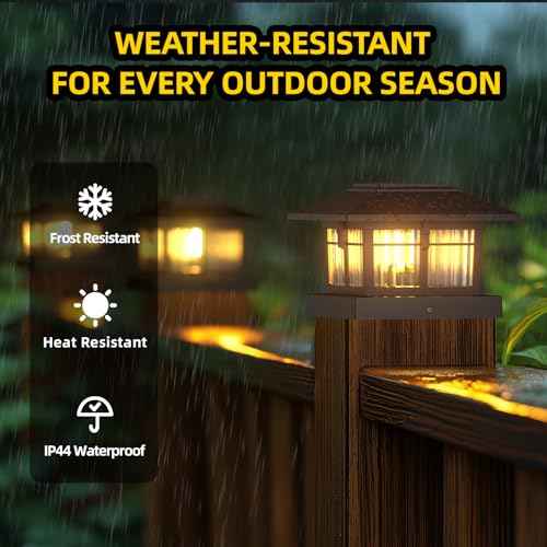 EXCMARK 4x4 Solar Post Cap Lights, 8 Pack Fence Deck Post Lights Outdoor Solar Powered Waterproof with Two Light Modes Warm&Cool White for Garden Patio Decor.(Classic Black, 8)