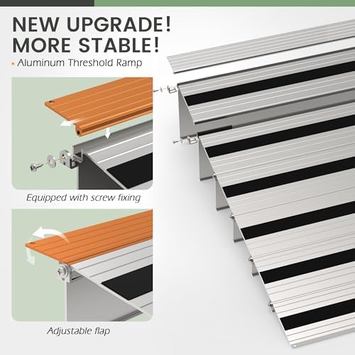 6" Rise Door Threshold Ramp with Updated Fixable Screws, Stable Portable Wheelchair Ramp for Home Steps, Aluminum Door Entry Ramps for Scooters, Power Chairs, Walkers, 800LBS Load Capacity