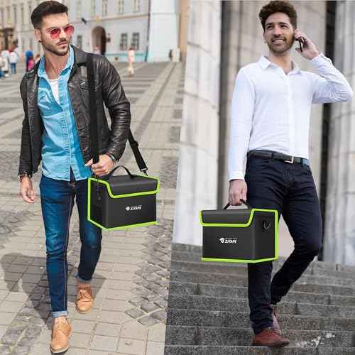 Lipo Safe Bag, Fireproof, Explosion-Proof Battery Bag, Large Storage Space, Lipo Storage Box, Fireproof Safe, Protective, Adjustable Battery (Black, Green)
