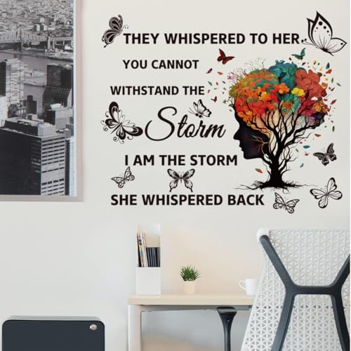Inspirational Wall Decal Quotes They Whispered to Her You Cannot Withstand Back Tree Wall Sticker Wall Art Positive Sayings Sticker Butterfly Wall Stickers for Women Girls Bedroom Living Room D?cor.