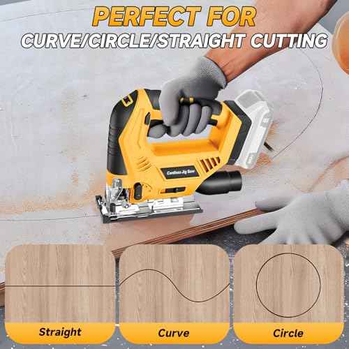 Jig Saw Compatible with Dewalt 20V Max Battery (No Battery), Cordless Jig Saw Brushless Jigsaw Tool with LED Light, 0¡Æ- 45¡Æ Bevel Cuts, 3 Orbital Settings for Straight/Curve/Circle Cutting