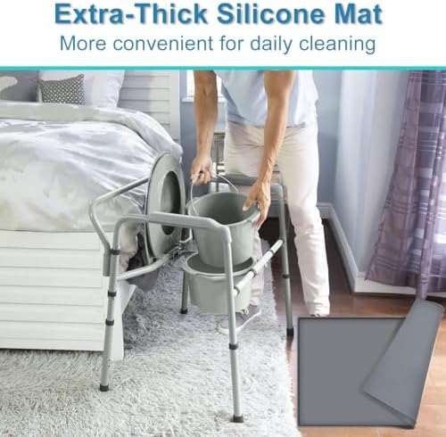 Bedside Commodes Mat Portable Bedside Toilet Mat with Raised Edge, Under Commode Chair Mat Non-Slip Recycle Commode Toilet Pad Waterproof Floor Protector, Silicone Mat for Porta Potty, 23.6"X19.7"