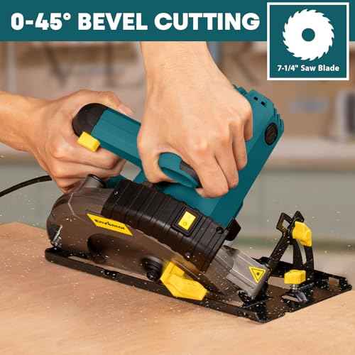 Enventor Circular Saw Corded, 14A Electric Circular Saws 7-1/4-Inch with Laser Guide, 2 Blade Saws (40T/24T), Max Cutting Depth 2-7/16"(90¡Æ), 1-13/16"(0¡Æ-45¡Æ), Single Handed Bevel, 5500RPM, Blue