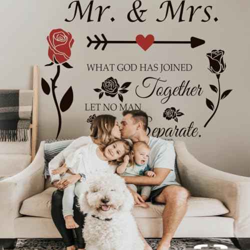 Mr. and Mrs. Wall Decor Sticker Peel and Stick Wedding Sayings Art Lettering Stickers Vinyl Wall Decal Wedding Anniversary Decor Bedroom Living Room Home Decorations.