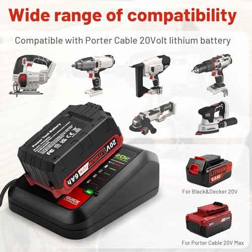 6.0Ah 20volt Replacement for Porter Cable 20V Battery and Charger Combo Compatible with Porter Cable 20V Lithium Battery PCC685L PCC680L PCC681L PCC682L PCC685LP