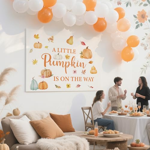 A Little Pumpkin is On The Way Decal - Autumn Fall Pumpkins Backdrop Decals for Baby Shower Party Decorations, Halloween Balloon Arch Sticker for Gender Reveal Party Supplies