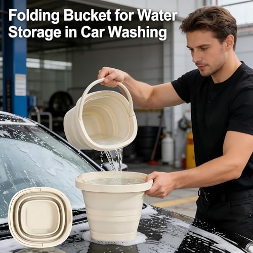 2.6 Gallon (10L) Collapsible Bucket, Large Capacity, Portable Foldable Water Pail for Outdoor Garden Cleaning, Car Washing, Camping, Fishing