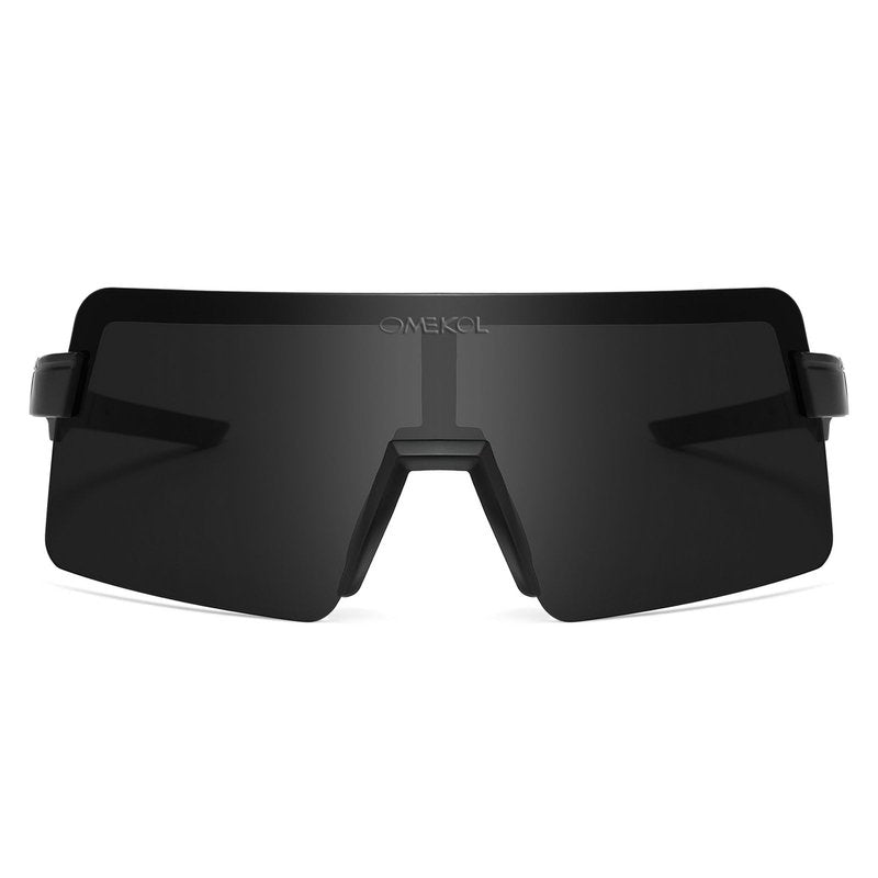 OMEKOL Polarized Sports Sunglasses Cycling Glasses UV400 Mountain Bike Goggles MTB Riding Bicycle Eyewear Men Women Baseball Running Fishing Golf Outdoor - Black Frame/Black Lens