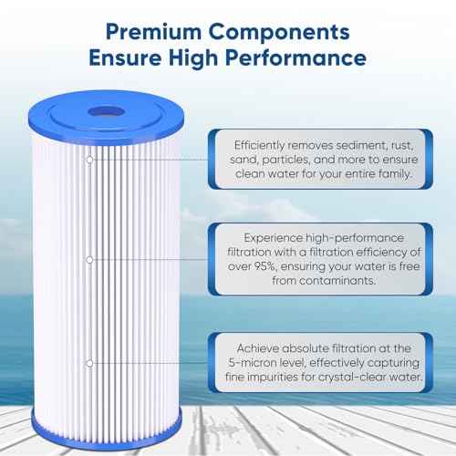 PUREPLUS 20 Micron 10" x 4.5" Whole House Pleated Sediment Filter for Well Water, Replacement Cartridge for GE FXHSC, Culligan R50-BBSA, Pentek R50-BB, DuPont WFHDC3001, W50PEHD, GXWH40L,4Pack