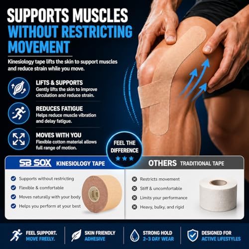 SB SOX Pro Kinesiology Tape – Professional Grade Athletic Tape Lasts 5-7 Days – Strong Waterproof Sports Tape for Athletes, Swimming, Crossfit – Synthetic Latex-Free Performance Tape (Orange - Uncut)