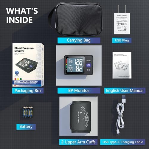 Blood Pressure Monitor Upper Arm with Large Cuff 9"-17", Automatic Digital Blood Pressure Cuffs for Home Use, Large LCD with Backlit, BP Machine with 2-User Mode