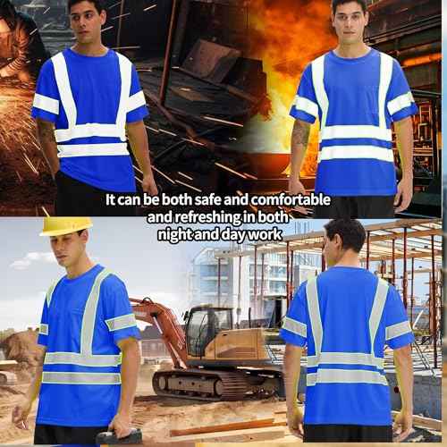 sesafety 3PACK High Visibility Shirts for Mens, Class 3 Hi Vis Reflective Construction Shirts for Men with Pocket Safety T Shirts for Men Work Shirt for Mens Short Sleeve