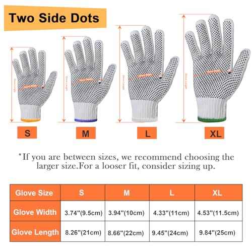Evridwear Cotton Polyester String Knit Shell Safety Protection Work Gloves for Painter Mechanic Industrial Warehouse Gardening Construction Men & Women 12 Pairs, With Two Side dots, L Size