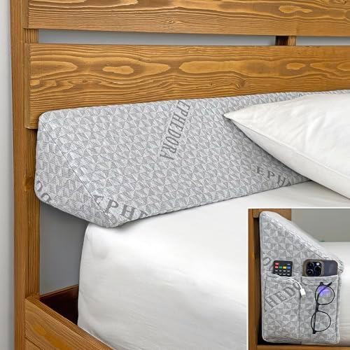 Bed Wedge Pillow for Headboard Gap Filler Twin & Twin XL Size - High Density Memory Foam Headboard Pillow Wedge Prevents Items Falling - Triangle Mattress Spacer with Pockets