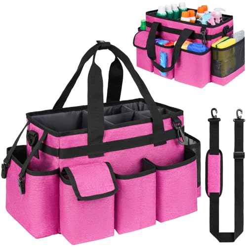Cleaning Caddy,Cleaning Bag for Housekeepers,Cleaning Supplies Organizer with Handle,Red