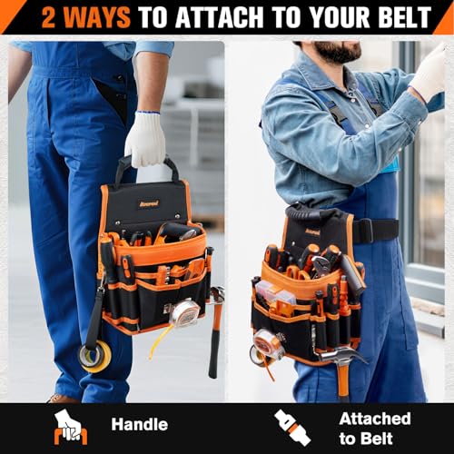 Tool Belt Pouches, 22 Pockets Electrician Tool Pouch with Hammer Loops and Tape Clip, Detachable & Adjustable Single Side Belt Tool Pouch for HVAC Craftsman Contractor Electricians Carpenter