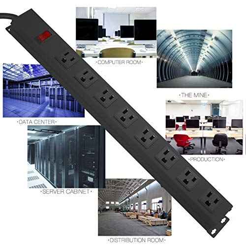 2Pack Metal 8 Outlet Mountable Power Strip, Wall Mount Outlet Heavy Duty, Wide Spaced Commercial Shop Power Strip with Switch, 15 FT SJT 14AWG Power Cord.
