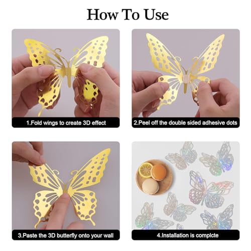 3D Butterfly Wall Decor,72 PCS Removable Stickers Wall Decorations with Traceless Stickers 3 Sizes Room Mural for Nursery Classroom Offices Kids Bedroom Bathroom (F, Silver)