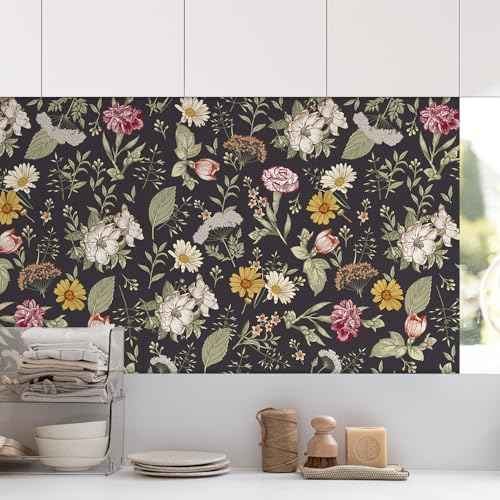 Flower Wallpaper,17.71" x 118.1"Thicken Peel and Stick Wallpaper Leaf Wall Paper Self-Adhesive Contact Paper for Living Room Bedroom Washroom Cabinet Wall