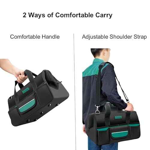 Tool Bag Heavy Duty 16.5-Inch with 16 Pockets Portable Handle Adjustable Shoulder Strap Waterproof Wide Mouth Tools Storage Organizer Carry Tote Box for Craftsman Electrician Mechanic (16.5-Inch)