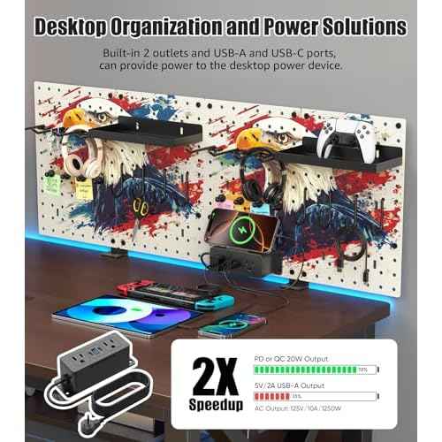 CCCEI Modular Pegboard Desk Organizer and Storage, Gaming Office Supplies Shelf Accessories with Outlets and USB, Metal Privacy Panels Peg board Deco Clamp on Table, Gifts for Men, 10FT.